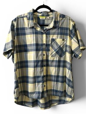 L.L. Bean Plaid Short-Sleeve Button-Down in Blue and Yellow green